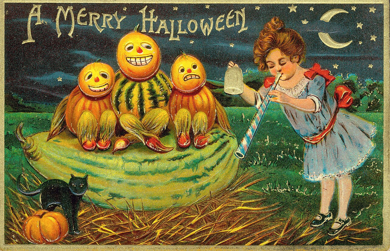 "A Merry Halloween." wallpaper in charcoal and olive tones, Full HD, 16:9 format for phone