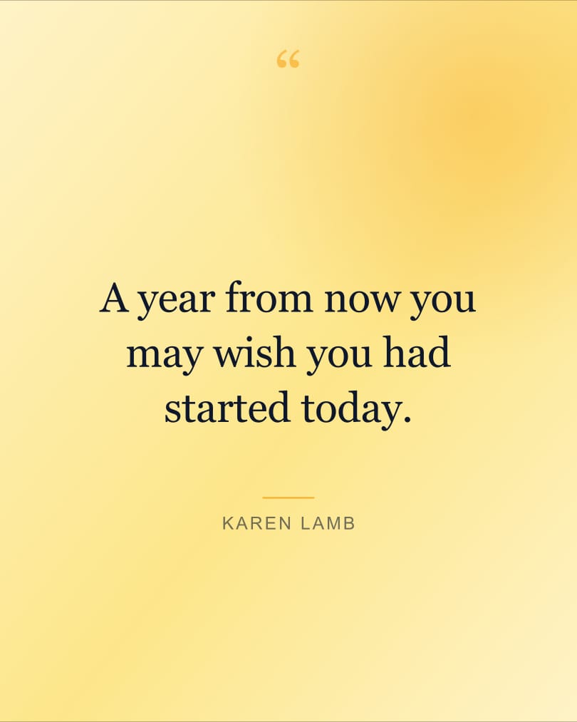 Quote wallpaper reading "A year from now you may wish you had started today." on a cream and blush background, HD, 4:5 format