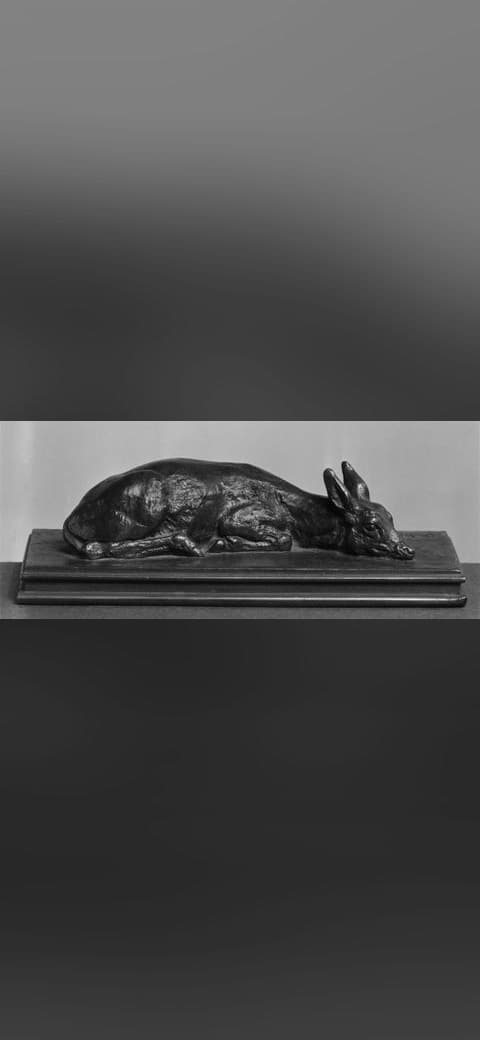 Antoine-Louis Barye - Fawn Lying Down - Walters 2726 wallpaper in charcoal and sage green tones, Full HD, 21:9 format for phone