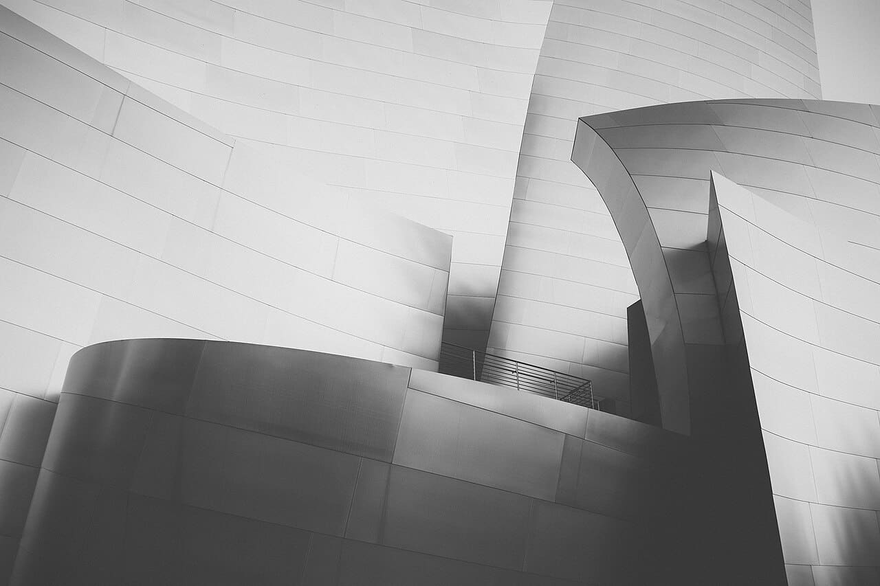 Black-and-white-architecture wallpaper in lavender and charcoal tones, Full HD, 4:3 format for phone