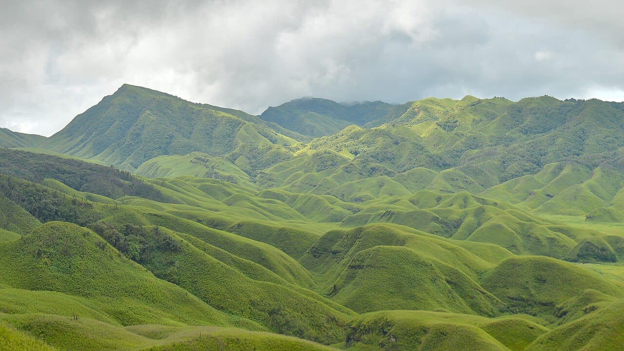 Breathtaking beauty of Dzukou Valley in… wallpaper in lavender and slate tones, Full HD, 16:9 format for desktop