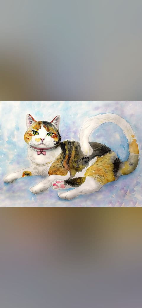 Cat watercolor wallpaper in lavender and sand tones, Full HD, 4:3 format for phone