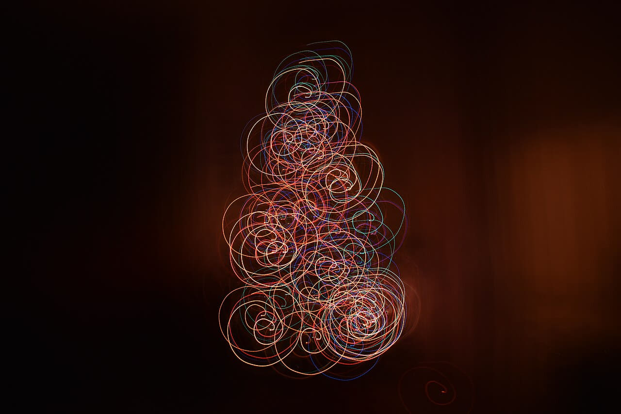 Christmas tree lights photographed with moving… wallpaper in near-black and near-black tones, Full HD, 4:3 format for phone
