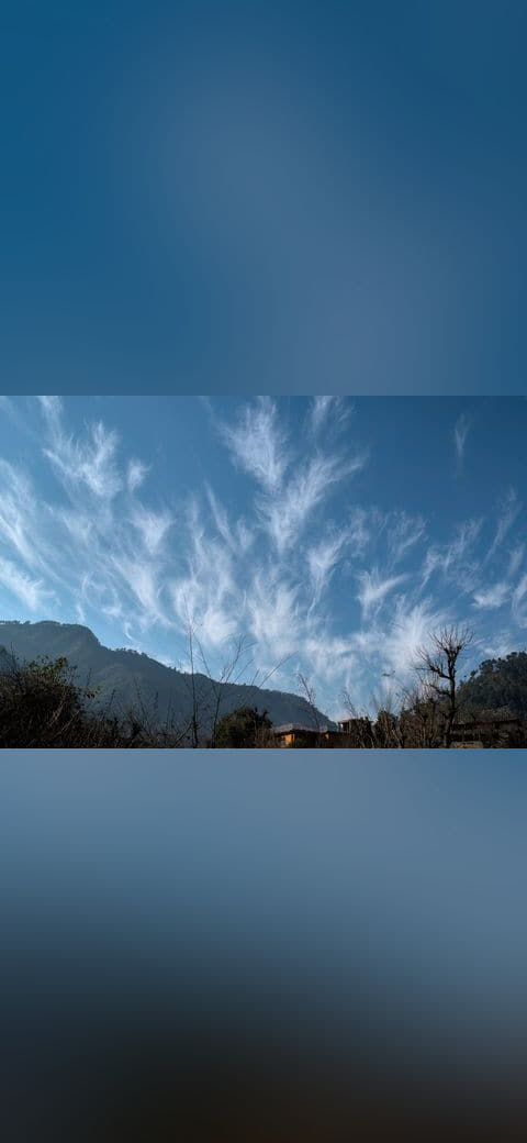 Cirrus uncinus clouds in the morning sky wallpaper in sage green and steel blue tones, Full HD, 4:3 format for phone