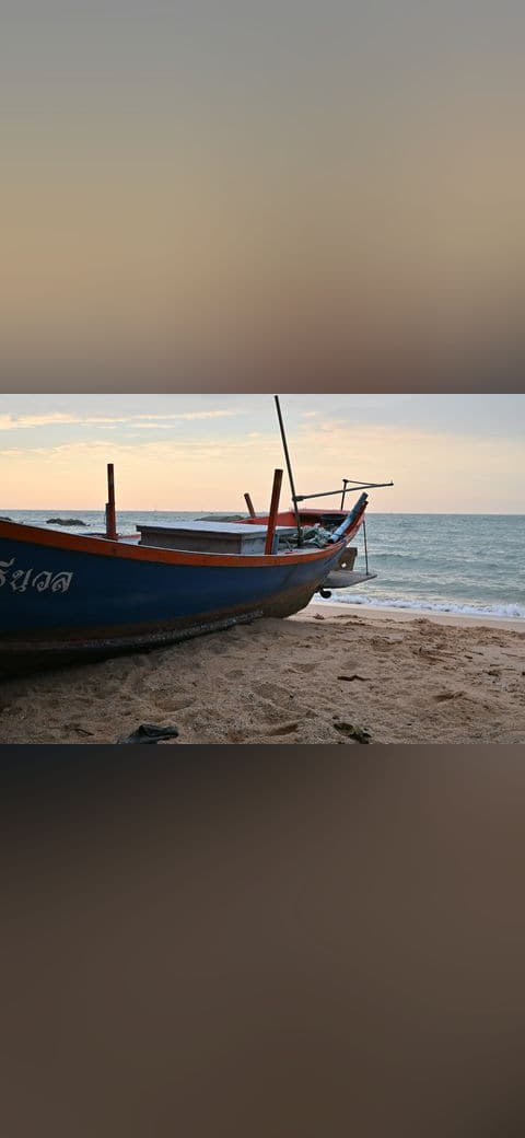 A weathered fishing boat rests on the sandy shore… wallpaper in cream and olive tones, Full HD, 4:3 format for phone