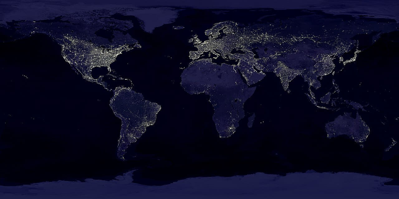 Earth's City Lights by DMSP, 1994 wallpaper in near-black and midnight blue tones, Full HD, 16:9 format for phone