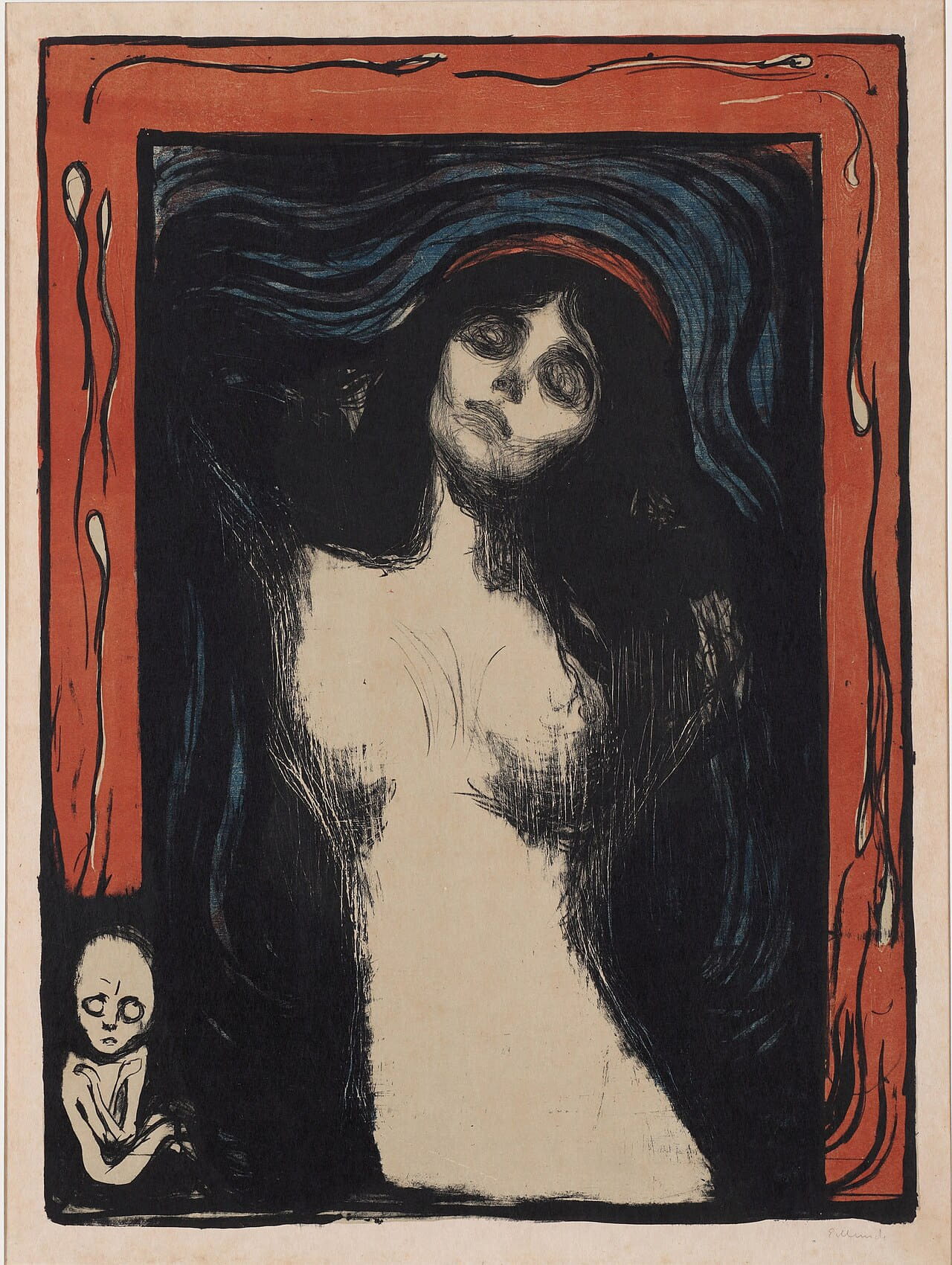 Edvard Munch - Madonna - Google Art Project wallpaper in near-black and sand tones, Full HD, 3:4 format for phone