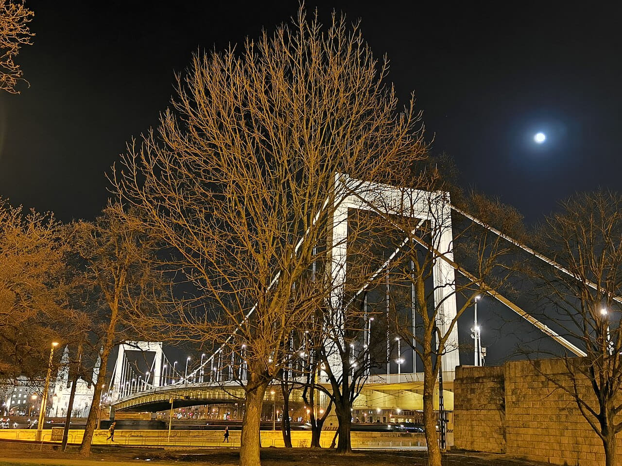Elisabeth Bridge, 2020 Budapest, Full moon - wallpaper in near-black and charcoal tones, Full HD, 4:3 format for phone