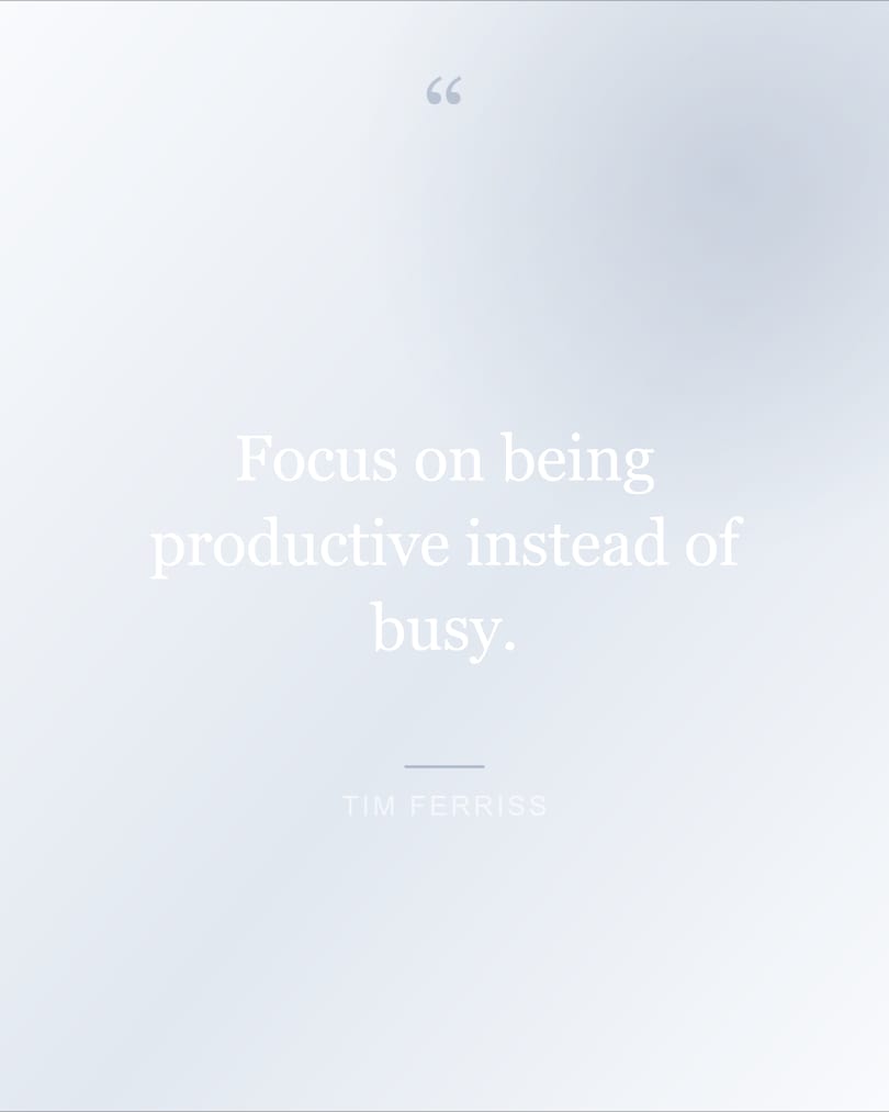 Quote wallpaper reading "Focus on being productive instead of busy." on a lavender and cream background, HD, 4:5 format