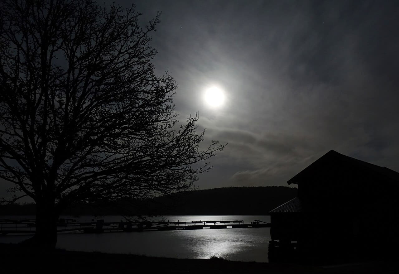 Full moon over Gullmarn fjord at Holma Marina 2 wallpaper in near-black and near-black tones, Full HD, 4:3 format for phone