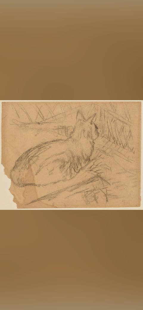 Gwen John - Cat lying down, NMW A 15577 wallpaper in sand and sand tones, Full HD, 4:3 format for phone