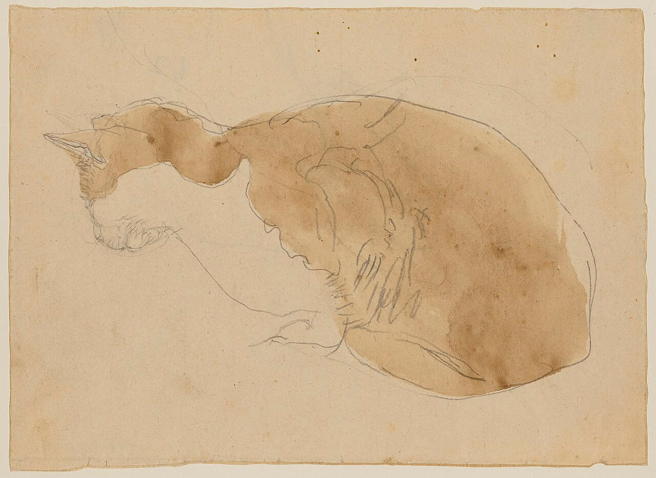 Gwen John - Cat lying down, NMW A 15587 wallpaper in sand and sand tones, Full HD, 4:3 format for phone