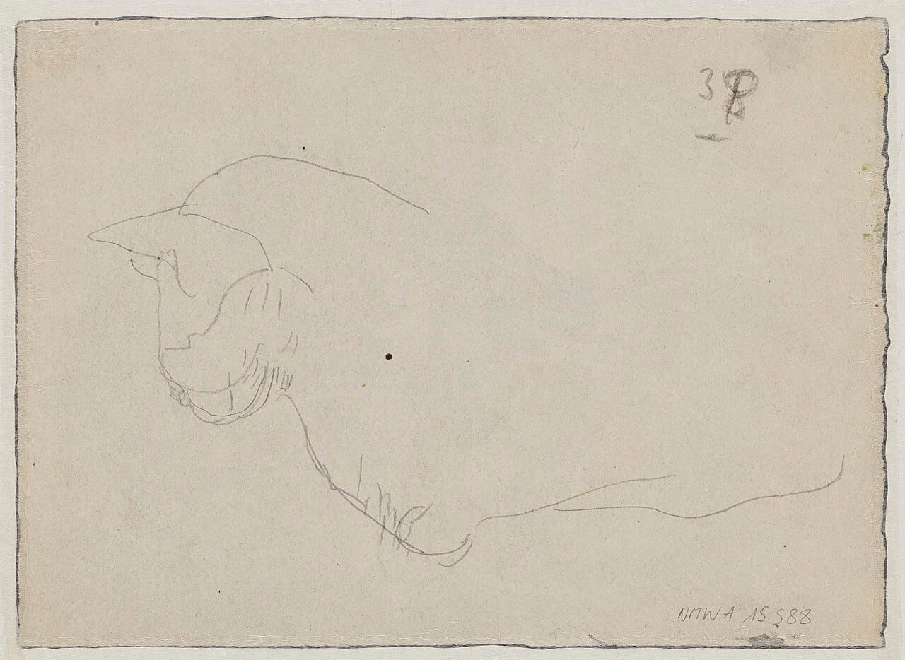 Gwen John - Cat lying down, NMW A 15588v wallpaper in blush and sand tones, Full HD, 4:3 format for phone