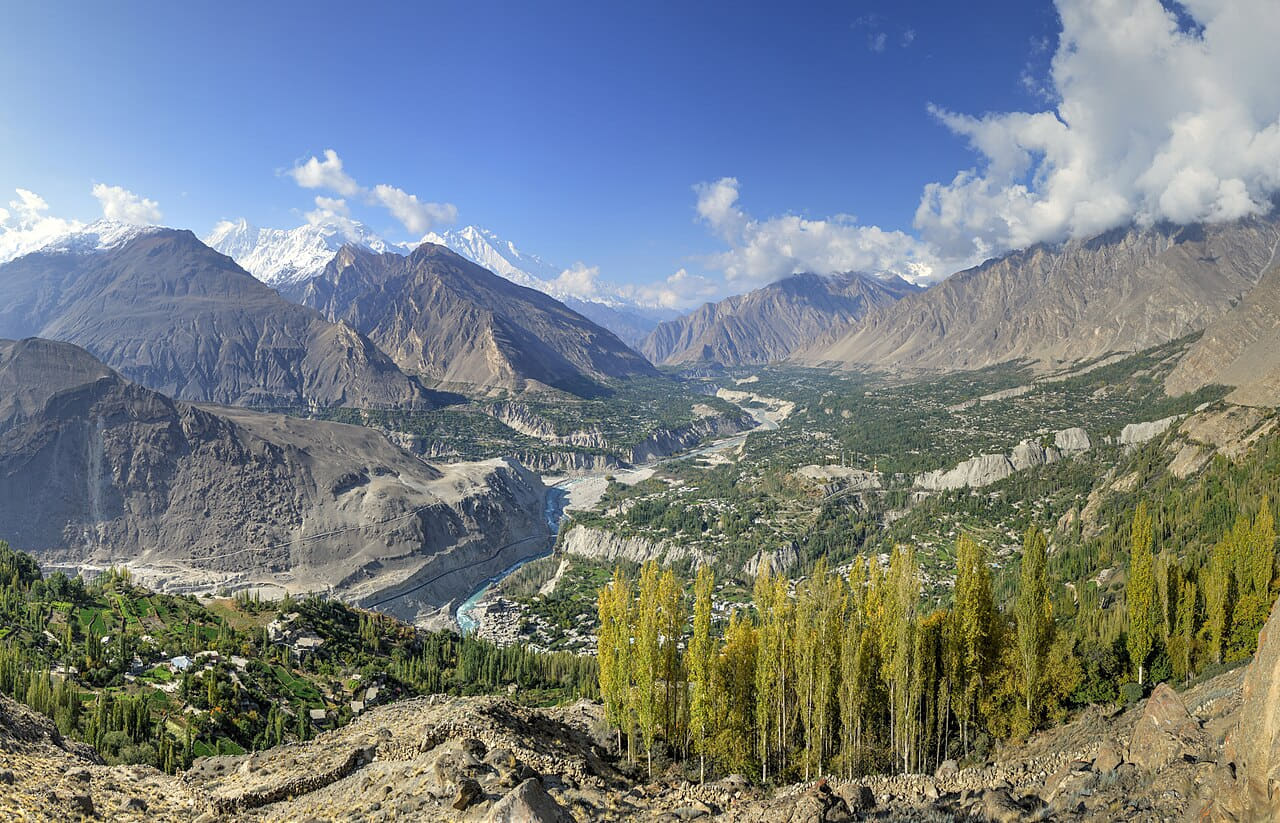 Hunza Valley, view from Eagle's Nest wallpaper in slate and olive tones, Full HD, 16:9 format for desktop