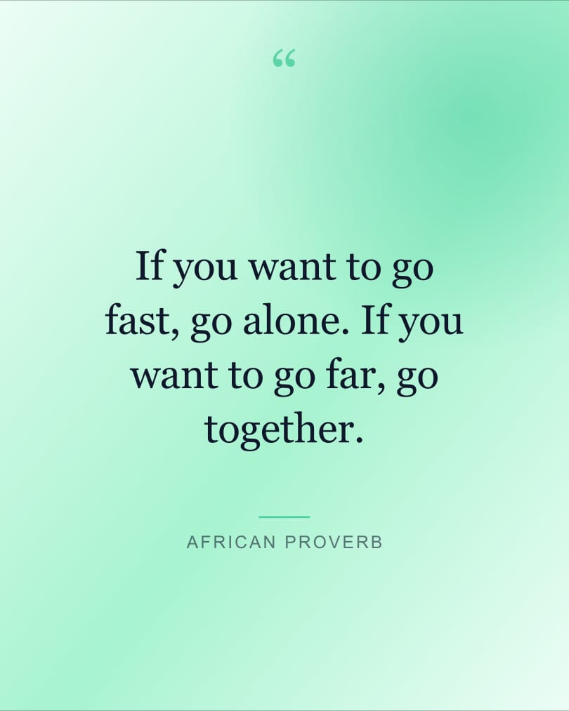 Quote wallpaper reading "If you want to go fast, go alone. If you want to go…" on a mint and pale sky background, HD, 4:5 format