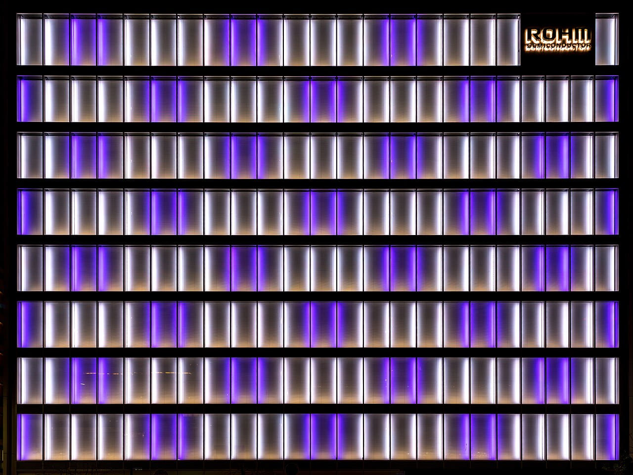 Illuminated white and purple facade of the office… wallpaper in near-black and sand tones, Full HD, 4:3 format for phone