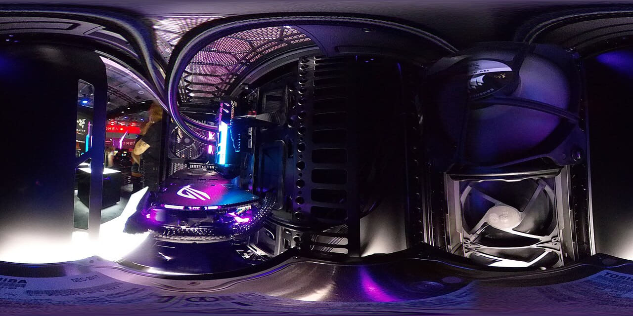 Interior 360 view of a gaming PC – 1 of 2 wallpaper in near-black and near-black tones, Full HD, 16:9 format for phone