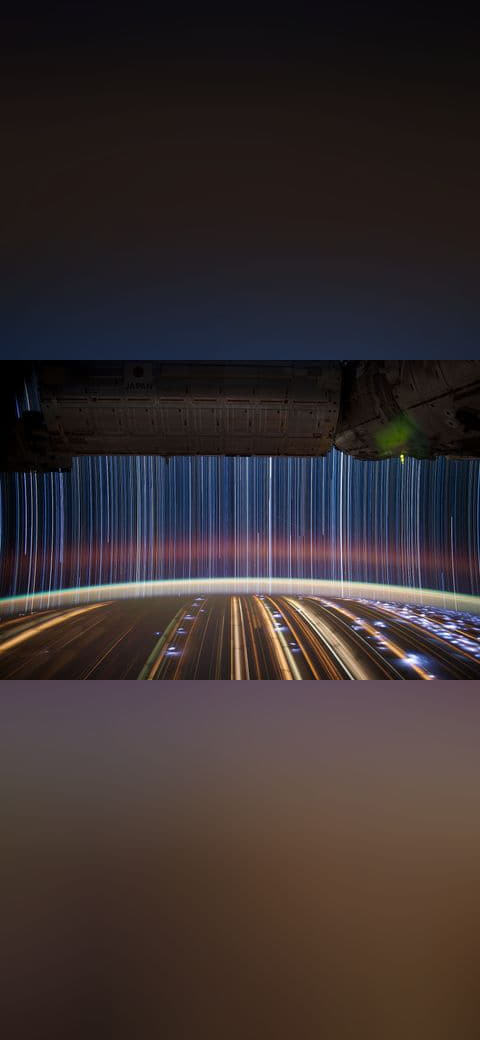 International Space Station star trails -… wallpaper in near-black and charcoal tones, Full HD, 4:3 format for phone