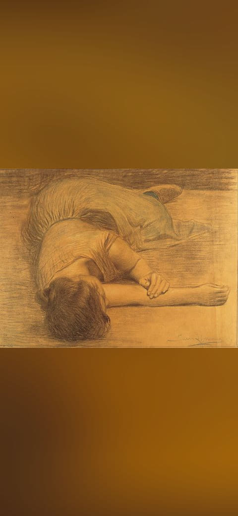 Joan Llimona - Woman Lying Down - Google Art Project wallpaper in sand and olive tones, Full HD, 4:3 format for phone