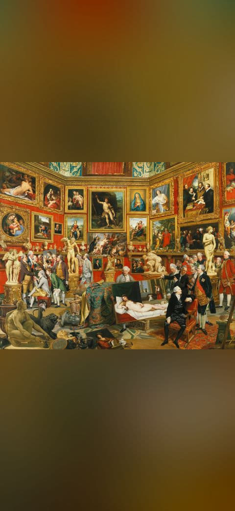 Johan Zoffany - Tribuna of the Uffizi - Google Art… wallpaper in olive and charcoal tones, Full HD, 4:3 format for phone