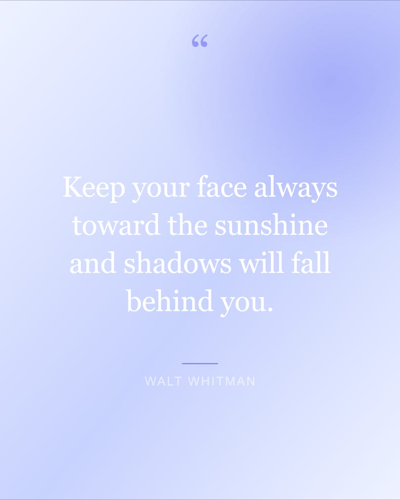 Quote wallpaper reading "Keep your face always toward the sunshine and…" on a lavender and lavender background, HD, 4:5 format