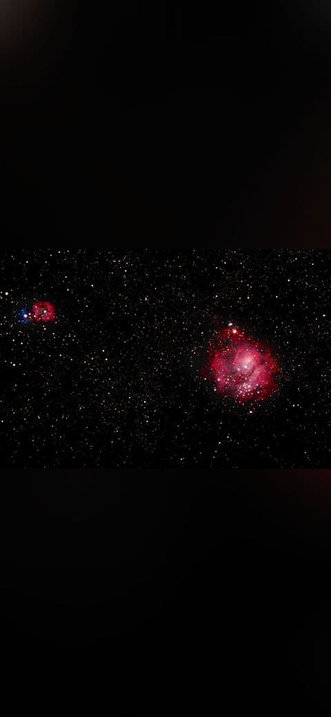 Lagoon Nebula and Trifid Nebula - by Gary JONES wallpaper in near-black and near-black tones, Full HD, 4:3 format for desktop