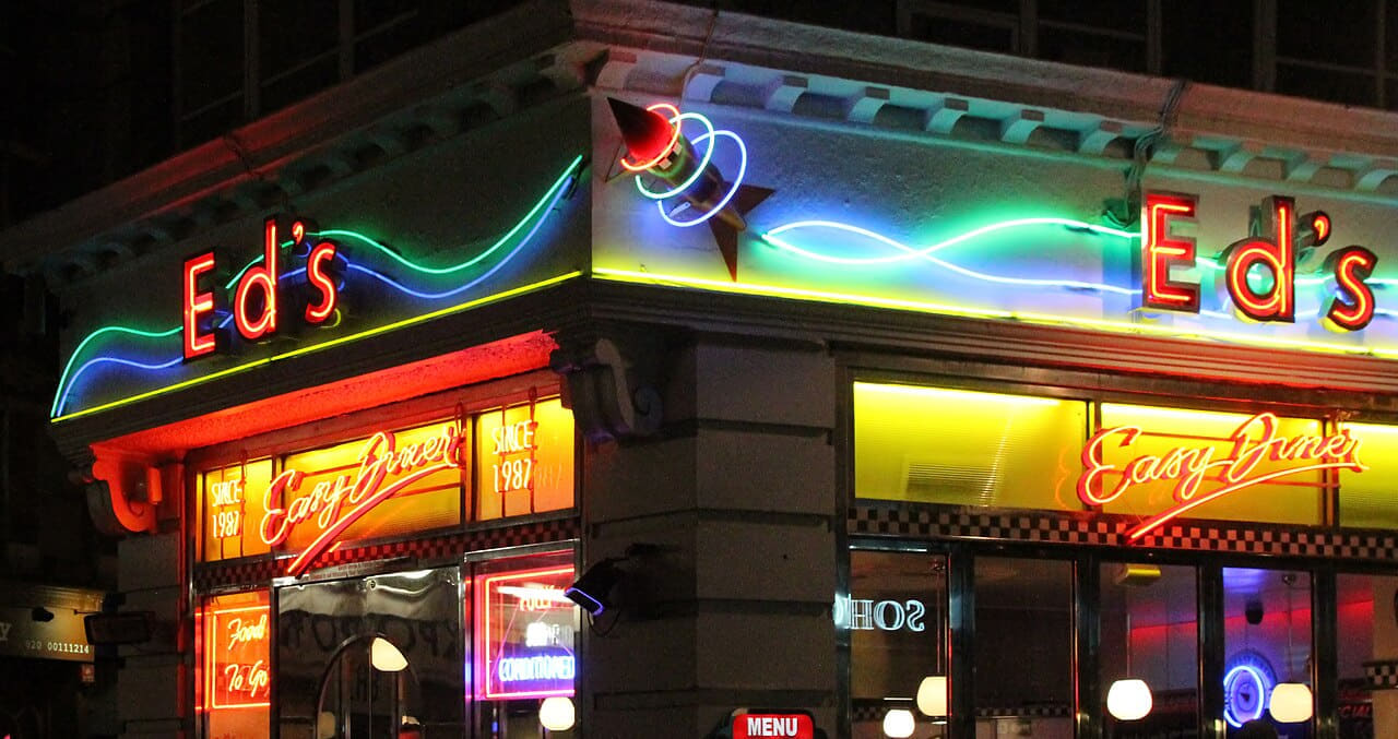 London Diner Neon wallpaper in near-black and near-black tones, Full HD, 16:9 format for desktop