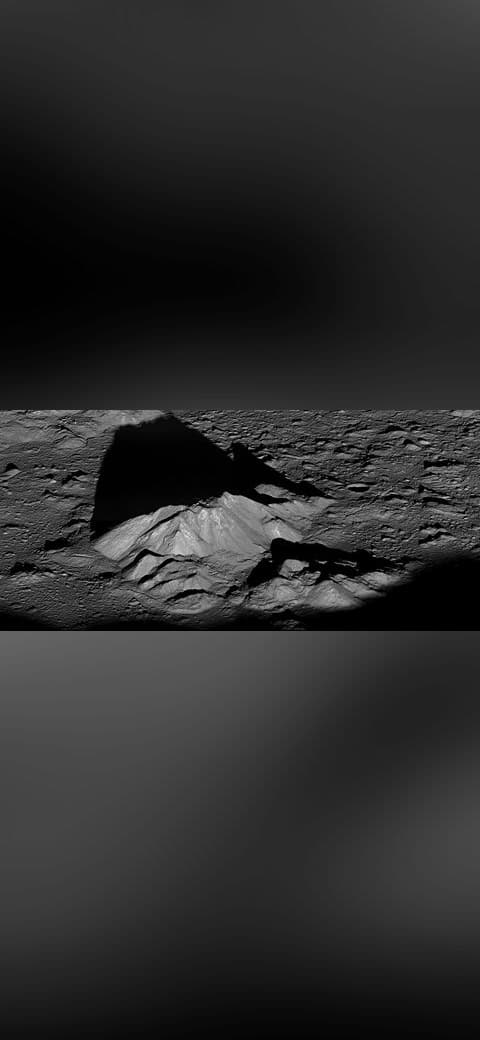 Fondo de pantalla LRO Tycho Central Peak en tonos charcoal y near-black, Full HD, formato 21:9 para móvil