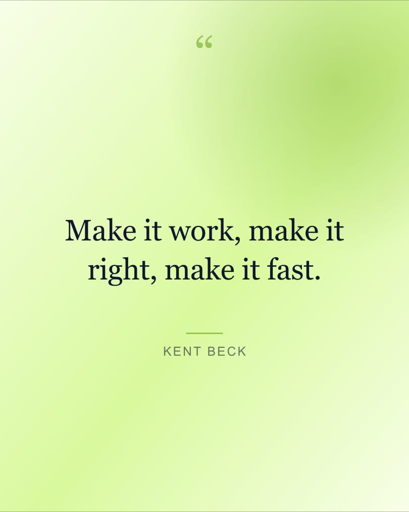 Quote wallpaper reading "Make it work, make it right, make it fast." on a cream and cream background, HD, 4:5 format