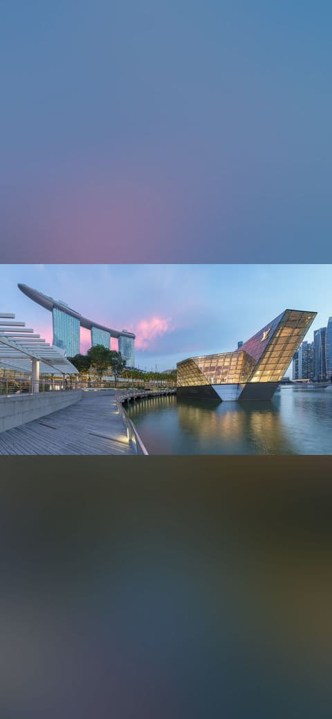 Marina Bay Sands and illuminated polyhedral… wallpaper in sky blue and steel blue tones, Full HD, 16:9 format for phone