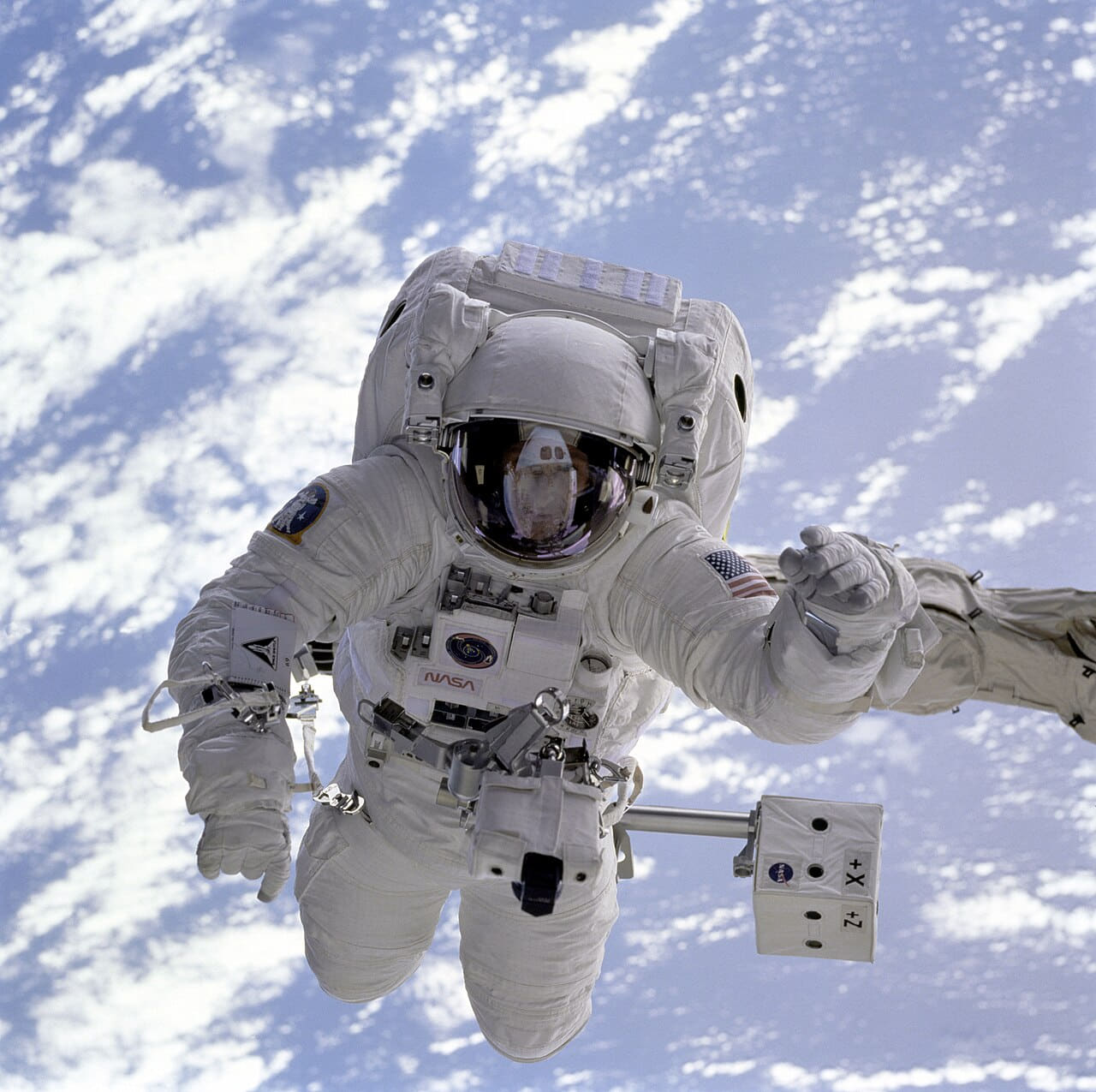 Michael Gernhardt in space during STS-69 in 1995 wallpaper in sage green and mint tones, Full HD, 1:1 format for phone