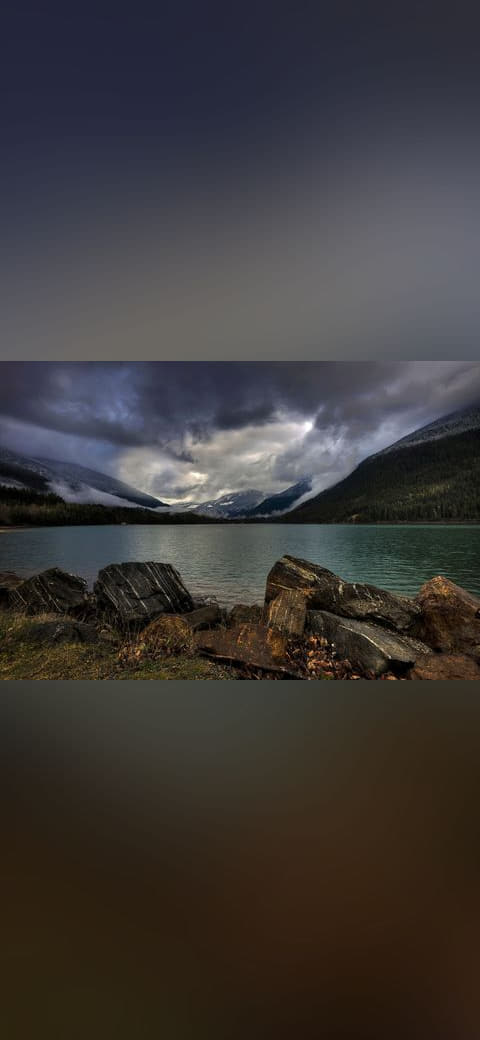 Mistic Lake - Tree Valley Gap, BC wallpaper in near-black and charcoal tones, Full HD, 4:3 format for phone