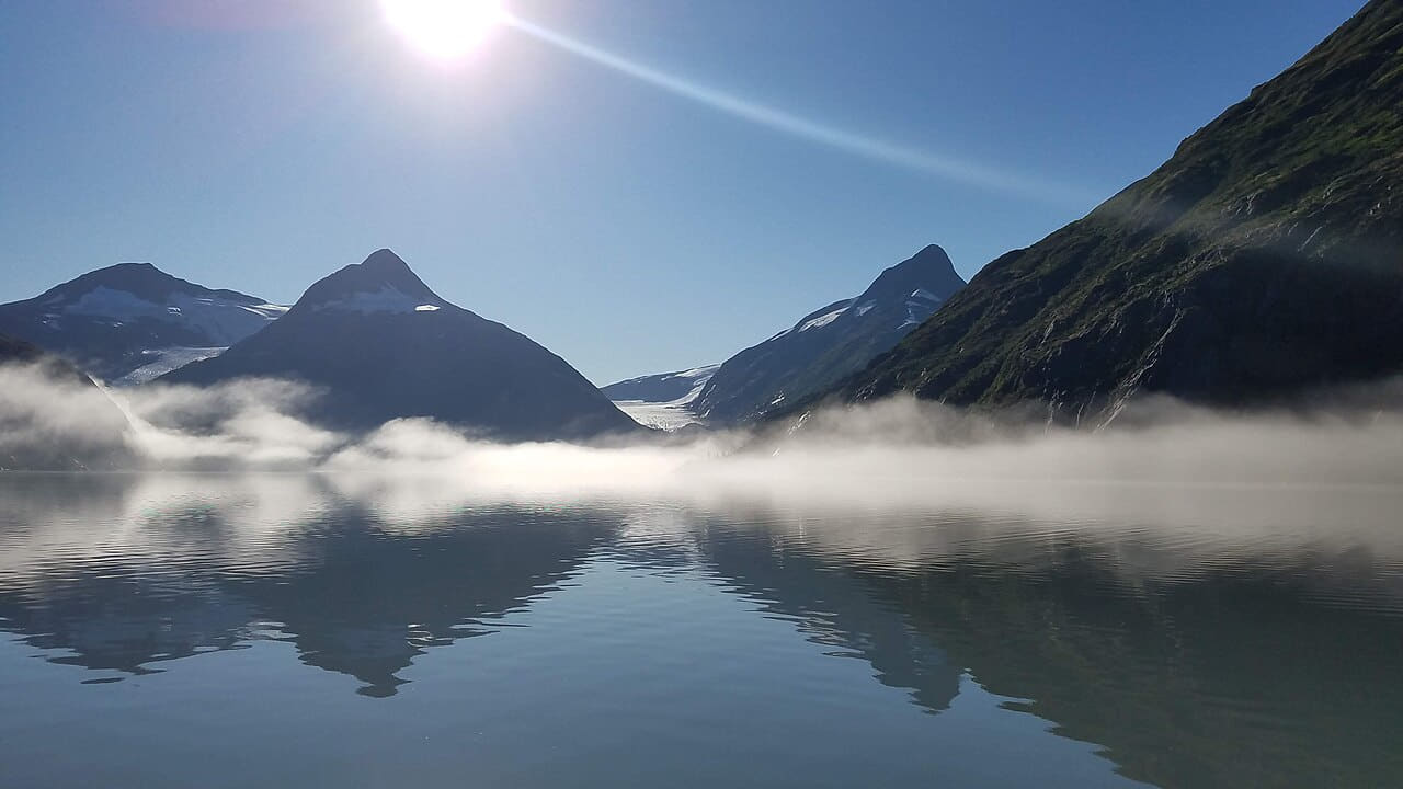 Misty morning-Chugach-SAO-013 wallpaper in sage green and charcoal tones, Full HD, 16:9 format for phone