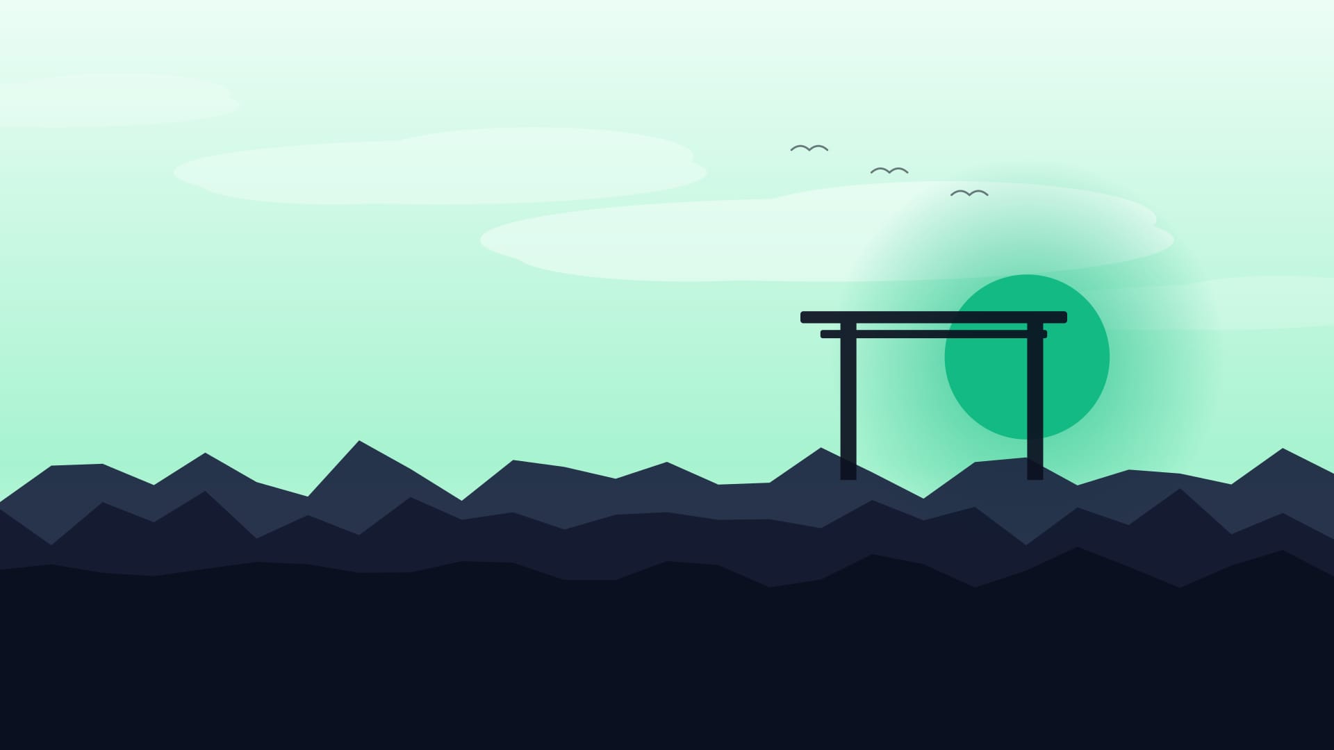 Mountain sunset 3 wallpaper in near-black and mint tones, 4K, 16:9 format for phone
