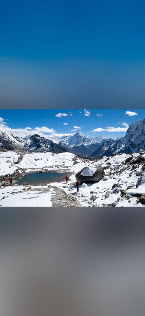 Mountains in snow, Mountain lake, Chola Valley,… wallpaper in lavender and teal tones, Full HD, 4:3 format for desktop