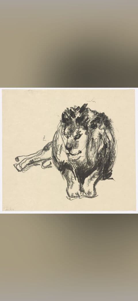 Munch - Lion Lying Down, MM.G.00390-02 wallpaper in cream and sand tones, Full HD, 1:1 format for phone