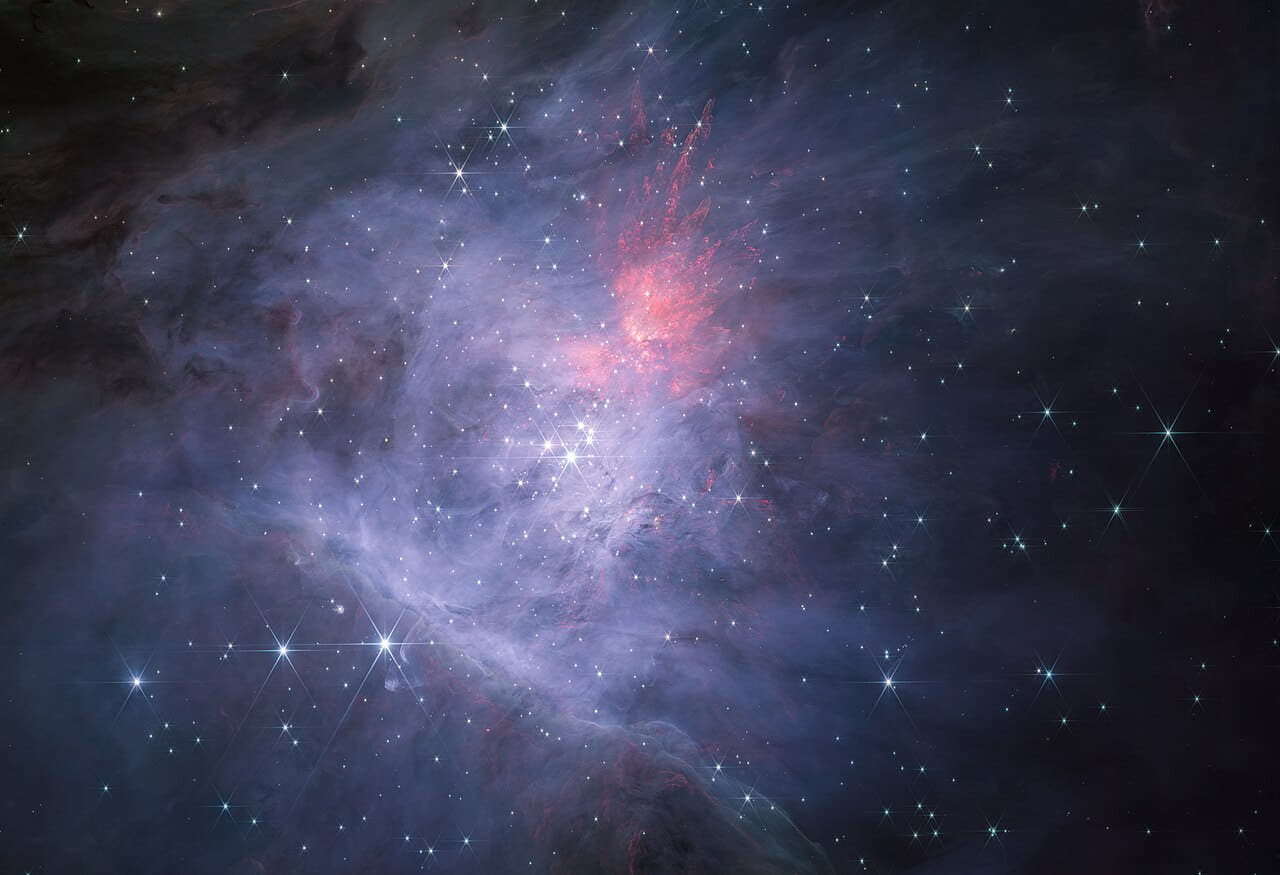 Orion Nebula in NIRCam short-wavelength channel 2 wallpaper in near-black and charcoal tones, Full HD, 4:3 format for desktop