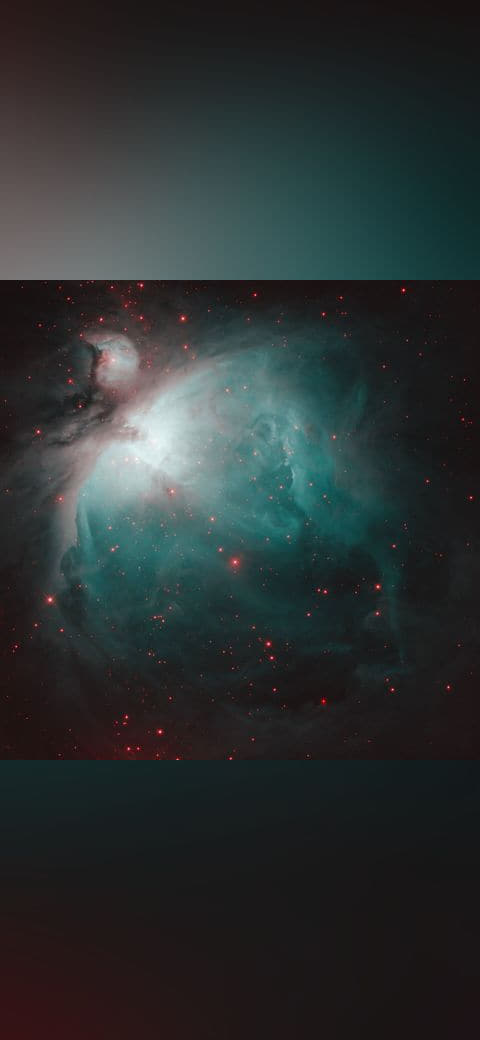 Orion Nebula multiband 2x2 mosaic - IHH wallpaper in near-black and deep green tones, Full HD, 1:1 format for desktop