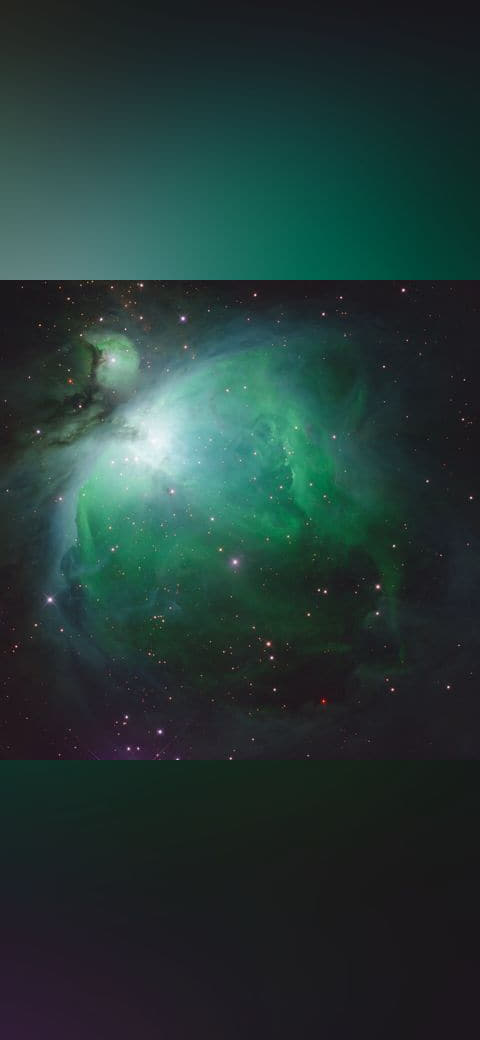 Orion Nebula multiband 2x2 mosaic - IR wallpaper in near-black and deep green tones, Full HD, 1:1 format for desktop