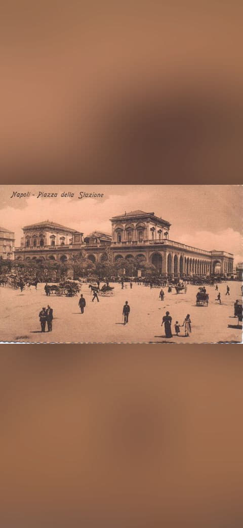 Piazza della Stazione - Old Sepia Postcard - Napoli wallpaper in sand and sand tones, Full HD, 4:3 format for phone