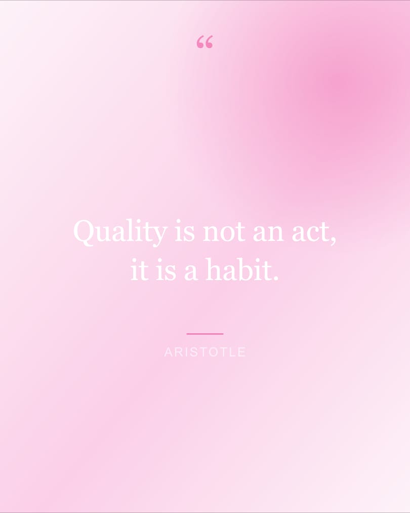 Quote wallpaper reading "Quality is not an act, it is a habit." on a lavender and cream background, HD, 4:5 format