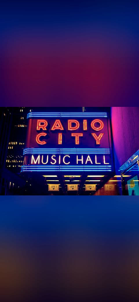 Radio City Music Hall neon wallpaper in near-black and near-black tones, Full HD, 16:9 format for desktop