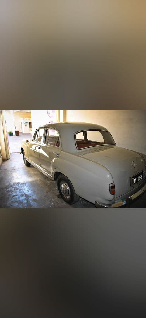 Rear View of a Mercedes Benz in Vintage & Classic… wallpaper in slate and olive tones, Full HD, 4:3 format for desktop