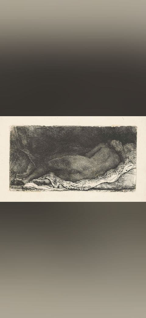 Rembrandt - Negress Lying Down, 1658 wallpaper in cream and charcoal tones, Full HD, 16:9 format for phone