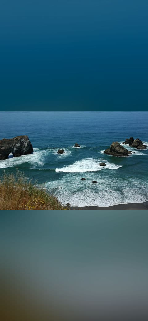 Rock arch, islets, double fan waves breaking in the… wallpaper in steel blue and steel blue tones, Full HD, 4:3 format for phone