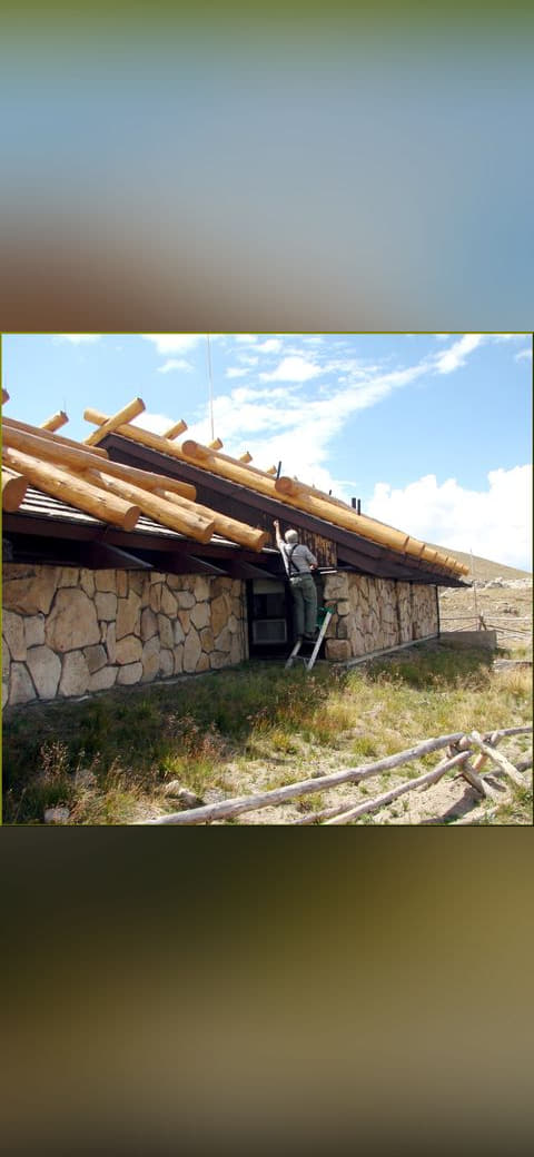 Rocky Mount N.P., Alpine Visitor Center 3 wallpaper in pale sky and near-black tones, Full HD, 1:1 format for desktop