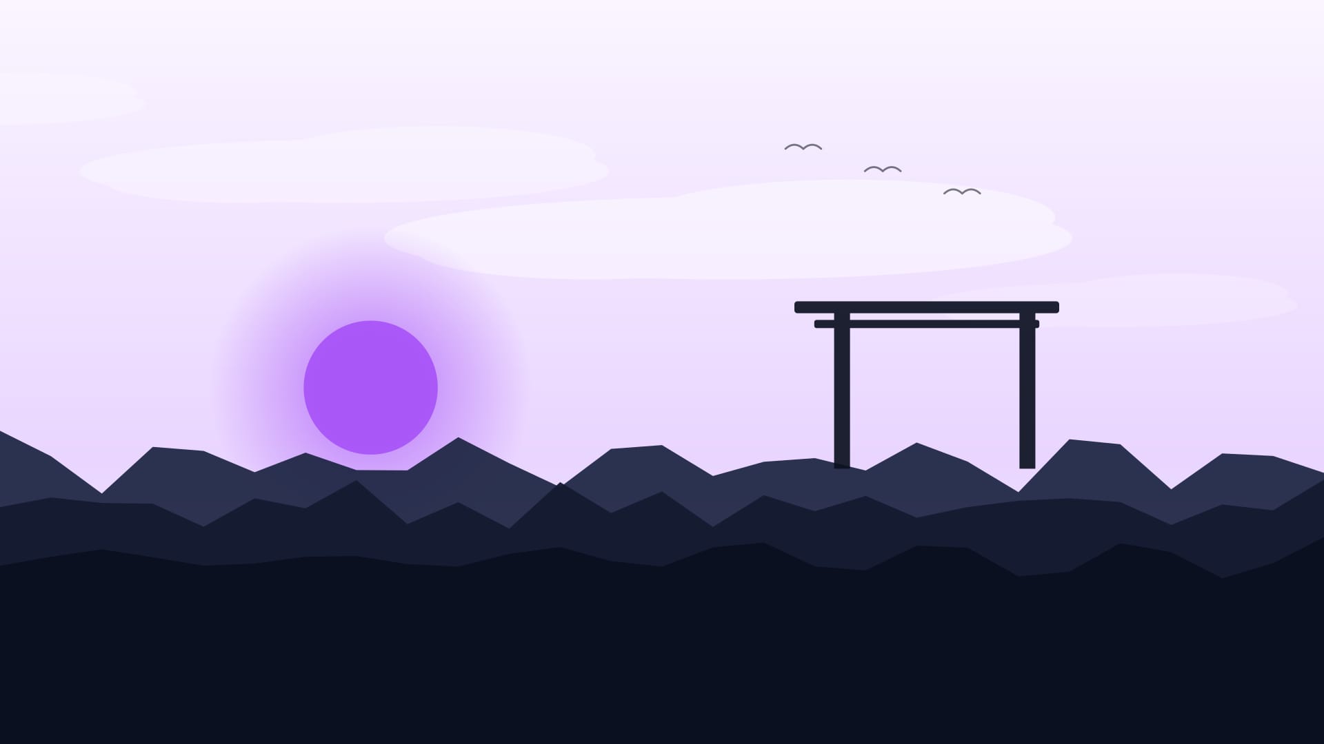 Sakura hill wallpaper in near-black and lavender tones, 4K, 16:9 format for phone