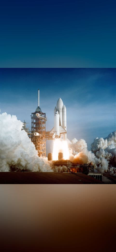 Space Shuttle Columbia launching wallpaper in sage green and near-black tones, Full HD, 1:1 format for phone