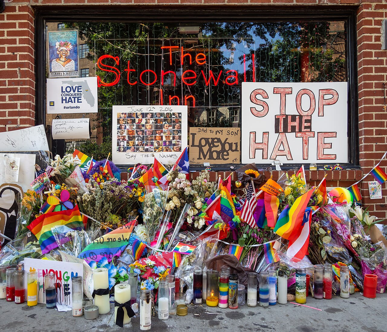Stonewall Inn with Orlando nightclub shooting 2016 wallpaper in near-black and slate tones, Full HD, 4:3 format for desktop