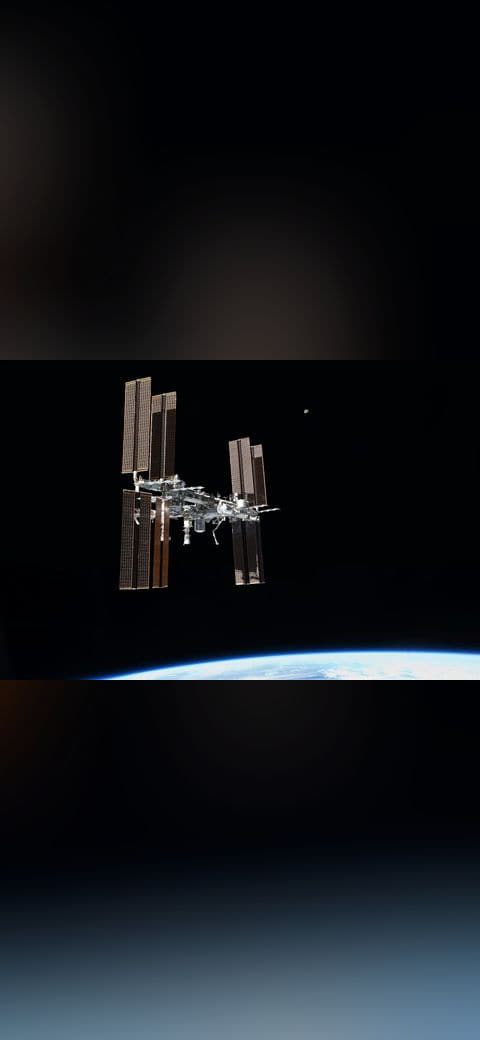 STS-135 final flyaround of ISS 1 wallpaper in near-black and near-black tones, Full HD, 4:3 format for phone